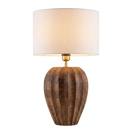 WOODEN TABLE LAMP WITH BEIGE HAT D25X43CM