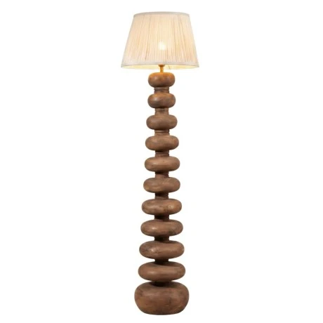 WOODEN FLOOR LAMP WITH BEIGE HAT D28X140CM