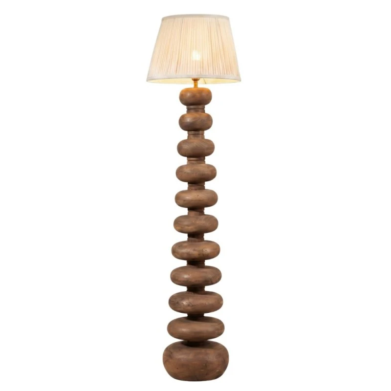 WOODEN FLOOR LAMP WITH BEIGE HAT D28X140CM