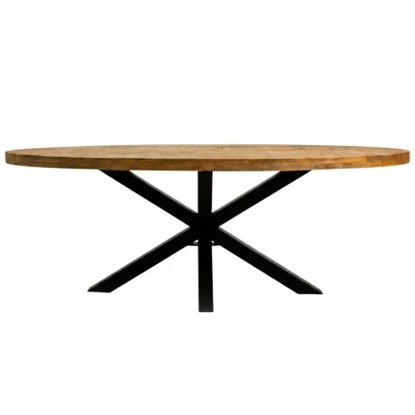 WOODEN ROTTON TABLE WITH BLACK METAL FRAME 220X100X80CM