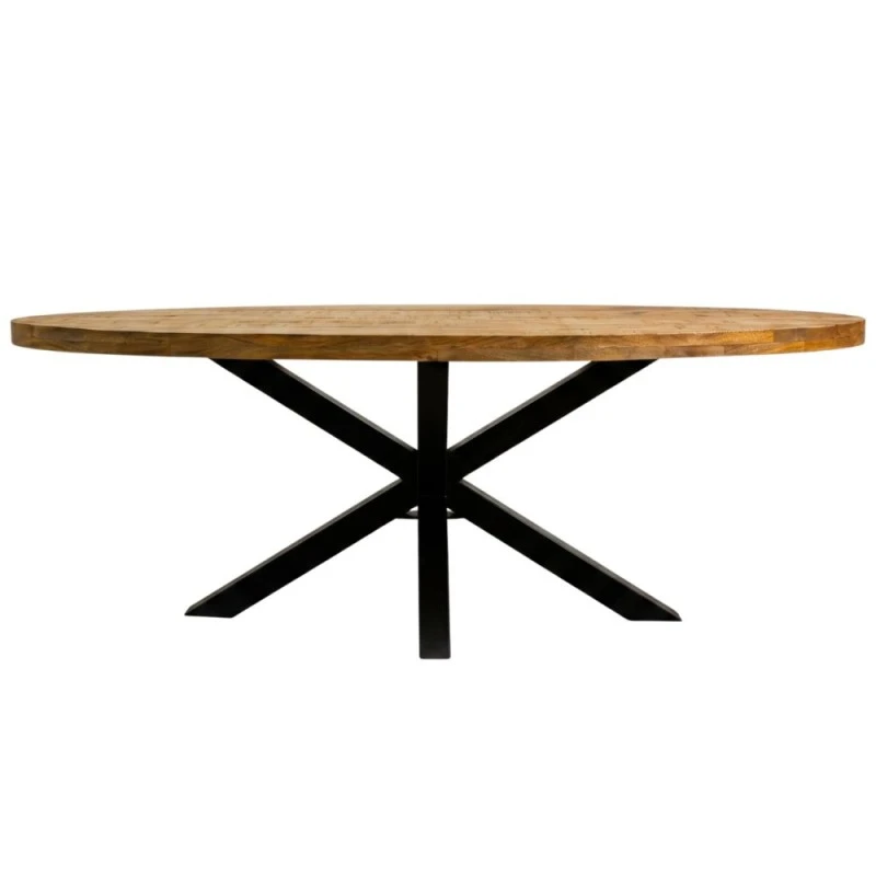 WOODEN ROTTON TABLE WITH BLACK METAL FRAME 220X100X80CM