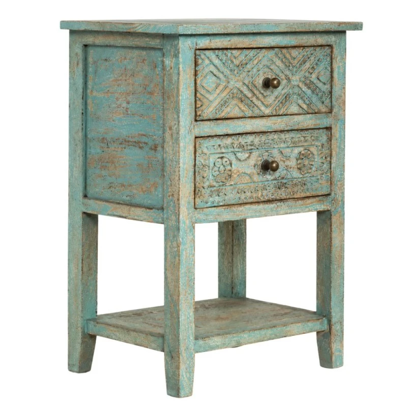 WOODEN VINTAGE BEDSIDE TABLE WITH 2 DRAWERS IN VERAMANT COLOR 45X30X65CM