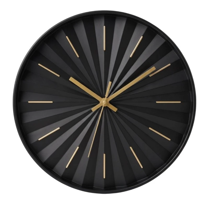 PLASTIC WALL CLOCK IN BLACK COLOR WITH GOLD DETAILS D30,5X4CM