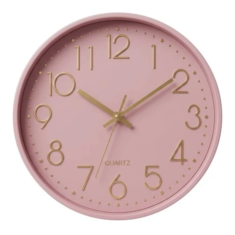 PLASTIC WALL CLOCK IN PINK COLOR WITH GOLD DETAILS D30X4CM