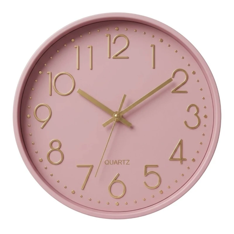PLASTIC WALL CLOCK IN PINK COLOR WITH GOLD DETAILS D30X4CM