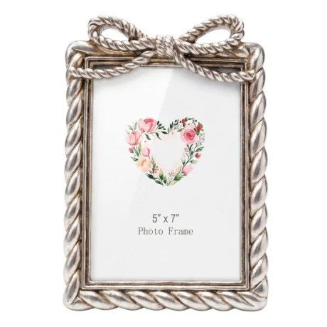 SILVER RESIN PHOTO FRAME WITH TWISTED ROPE AND BOW 13X18CM