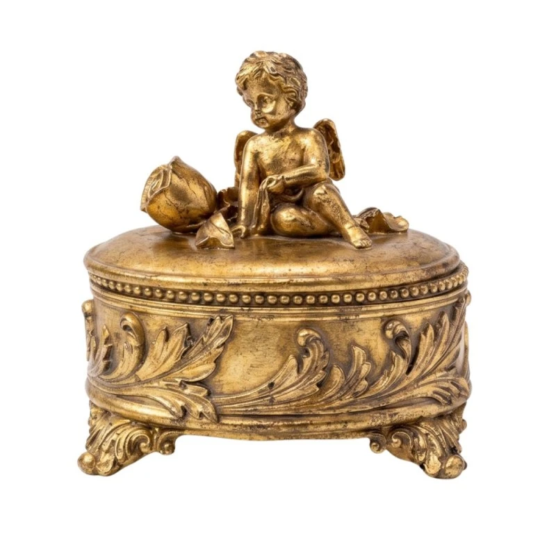 GOLD RESIN TRINKET BOX WITH ANGEL 16X12X16CM