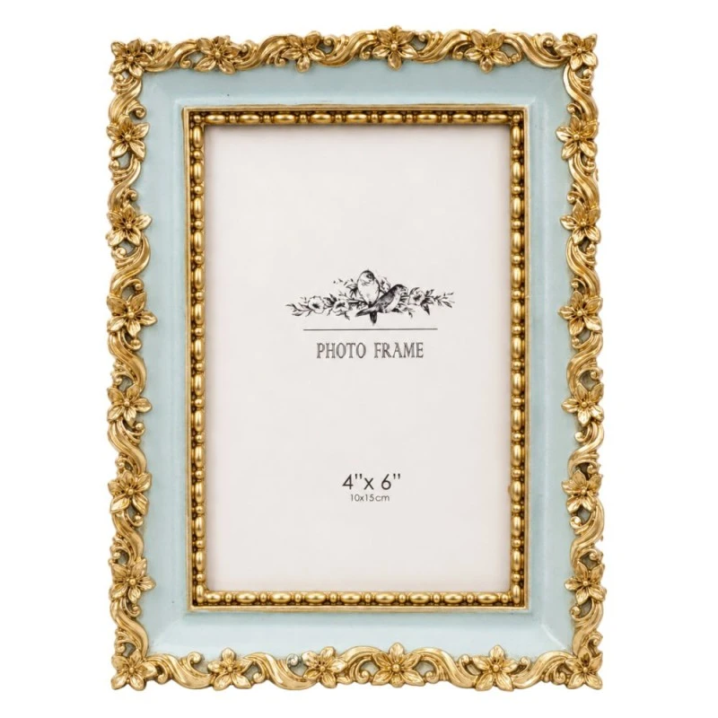 GOLD  MINT GREEN EMBOSSED RESIN PHOTO FRAME 10X15CM
