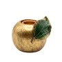 GOLD RESIN GREEN LEAF EMBOSSED CANDLEHOLDER 7X6X6CM