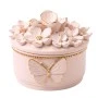 WHITE RESIN EMBOSSED FLOWERS TRINKET BOX D9X7CM
