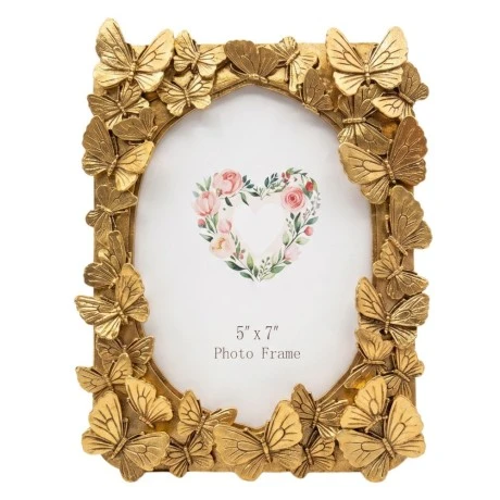 GOL RESIN PHOTO FRAME WITH EMBOSSED BUTTERFLY 13X10X7CM