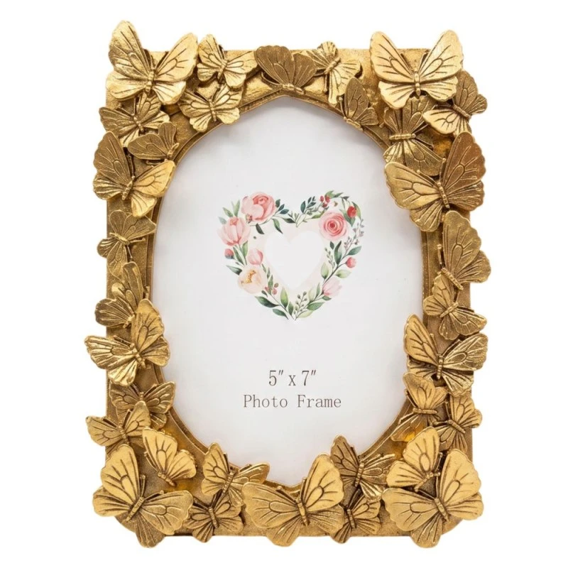 GOL RESIN PHOTO FRAME WITH EMBOSSED BUTTERFLY 13X10X7CM