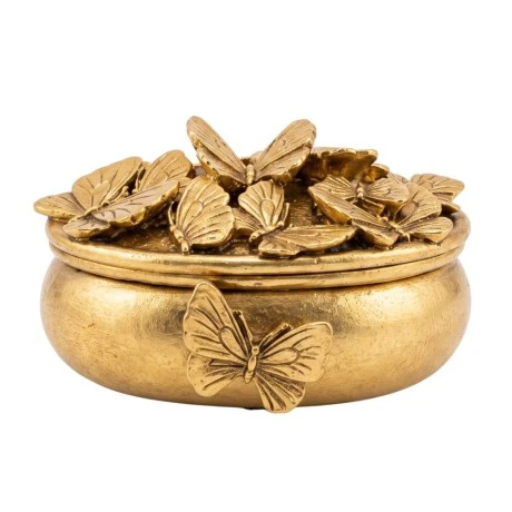 GOLD RESIN EMBOSSED BUTTERFLY TRINKET BOX 12X10X7CM
