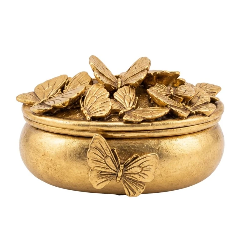 GOLD RESIN EMBOSSED BUTTERFLY TRINKET BOX 12X10X7CM