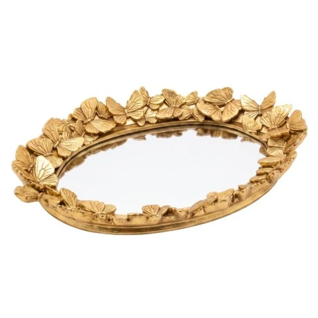 GOLD RESIN  EMBOSSED BUTTERFLY TRAY  27X20X4CM
