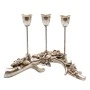 SILVER 3 ARM RESIN CANDLEHOLDER WITH EMBOSSED LEAVES 22X7X17CM