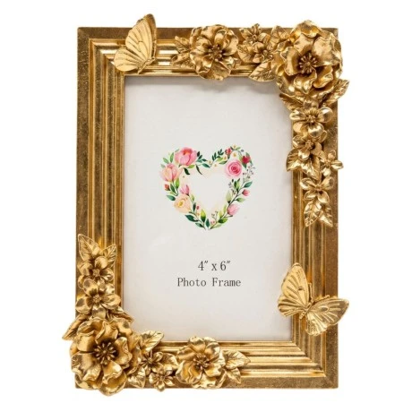 GOLD RESIN EMBOSSED BUTTERFLY PHOTO FRAME 10X15CM