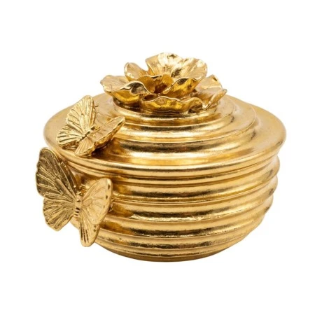 GOLD RESIN EMBOSSED BUTTERFLY TRINKET BOX WITH D10X7CM