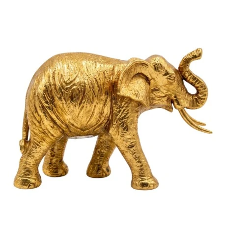 GOLD RESIN ELEPHANT FIGURE 16X7X11CM