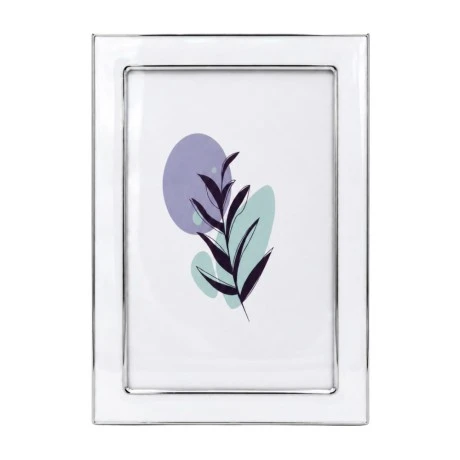 WHITE WITH SILVER COVER METAL FRAME WITH LIQUID GLASS EFFECT 21,5X16,5CM