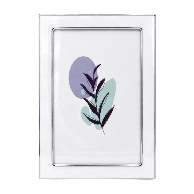 WHITE WITH SILVER COVER METAL FRAME WITH LIQUID GLASS EFFECT 21,5X16,5CM