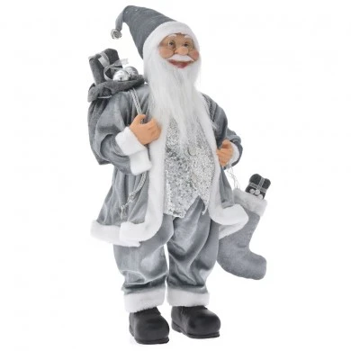 SANTA WITH GREY VELVET CLOTHES CARRYING GIFTS 80CM