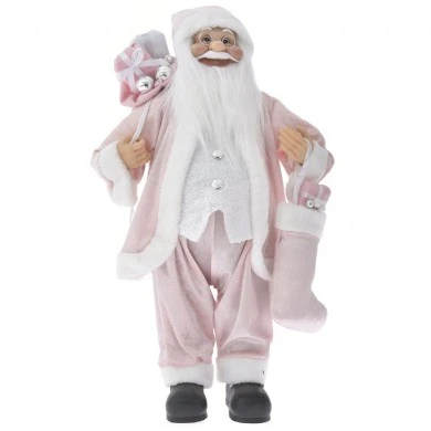 SANTA WITH PINK VELVET CLOTHES CARRYING GIFTS 80CM