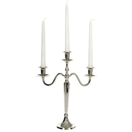SILVER ALUMINUM 3 ARMS CANDLE HOLDER 29X46CM
