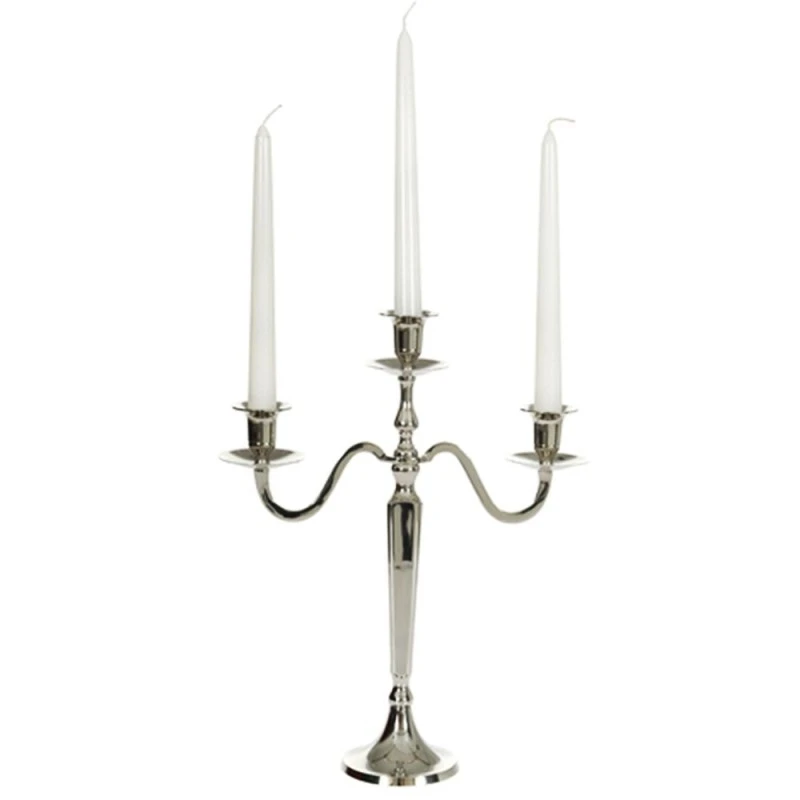 SILVER ALUMINUM 3 ARMS CANDLE HOLDER 29X46CM