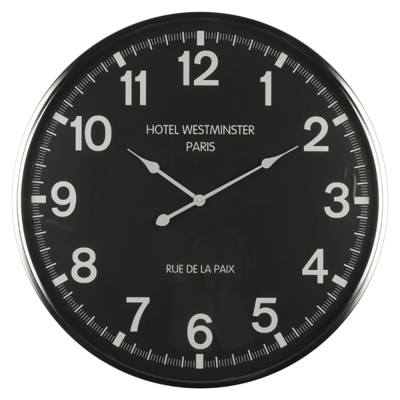OVERSIZED SILVER AND BLACK WALL CLOCK RUE DE LA PAIX 75x6CM