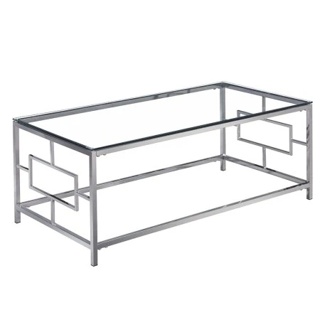 SILVER STAINLESS STEEL COFFEE TABLE 120X60X45 CM WITH CLEAR GLASS TOP