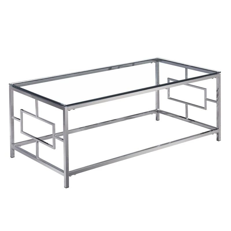 SILVER STAINLESS STEEL COFFEE TABLE 120X60X45 CM WITH CLEAR GLASS TOP