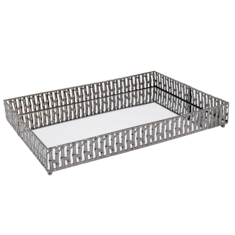 SILVER METAL TRAY 25X35 CM WITH MIRROR SURFACE