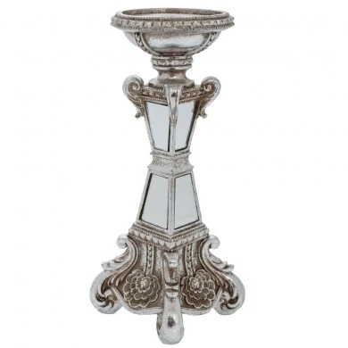 DECO SILVER RESIN CANDLE HOLDER 10X10X26CM