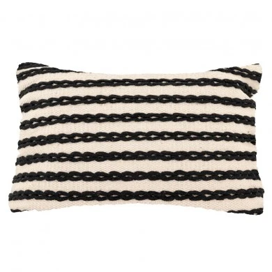 WHITE WITH BLACK STRIPES COTTON FABRIC FILLED CUSHION 50X33CM