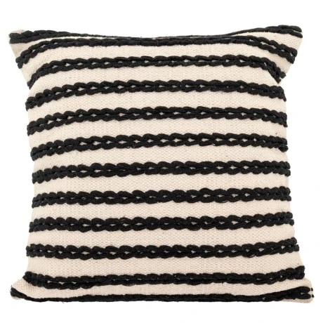 WHITE WITH BLACK STRIPES COTTON FABRIC FILLED CUSHION 50X50CM