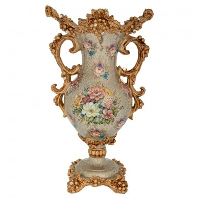 DECO FLORAL POLYRESIN VASE WITH GOLD DETAILS 29X18X46CM