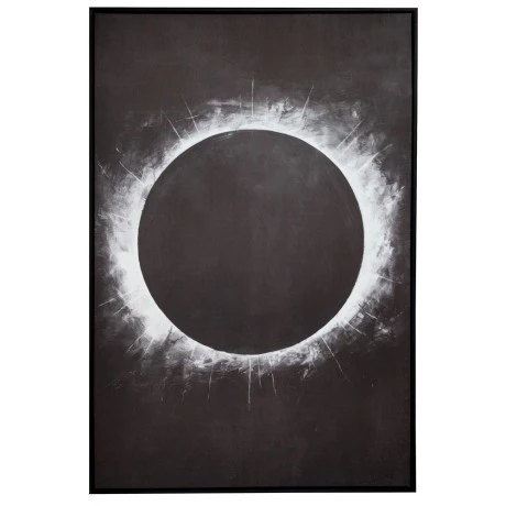 ECLPISE SILVER FOIL PAINTING 83X123CM WITH BLACK FRAME ON PRINTED CANVAS