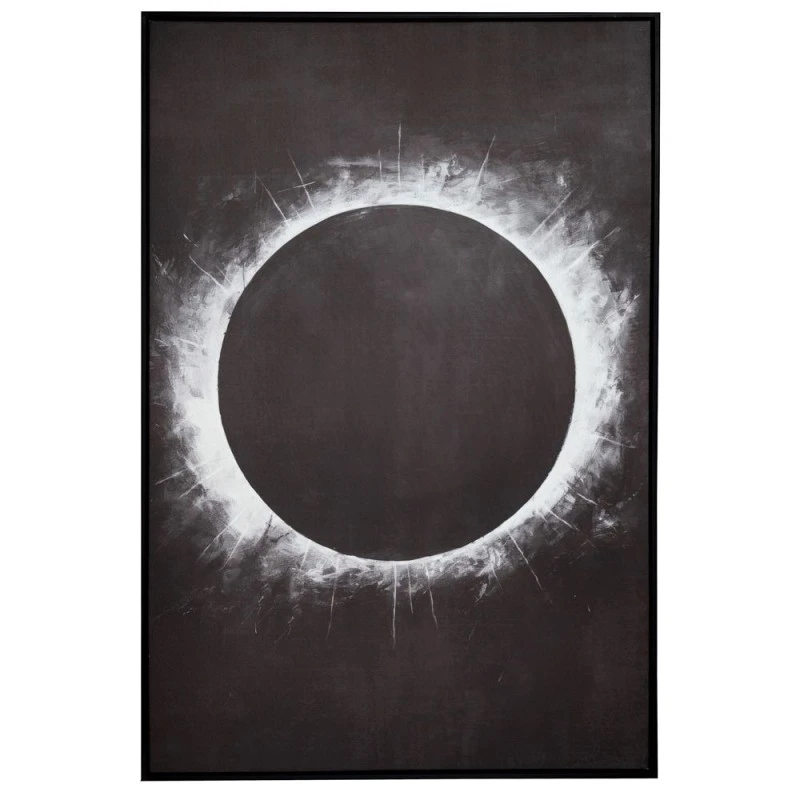 ECLPISE SILVER FOIL PAINTING 83X123CM WITH BLACK FRAME ON PRINTED CANVAS