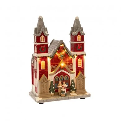 CHRISTMAS CHURCH 20X12X28CM WITH LIGHTS-MUSIC BATTERY OPPERATED