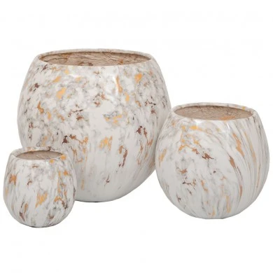 SET 3 FIBERGLASS MARBLE LOOK PLANTER WHITE