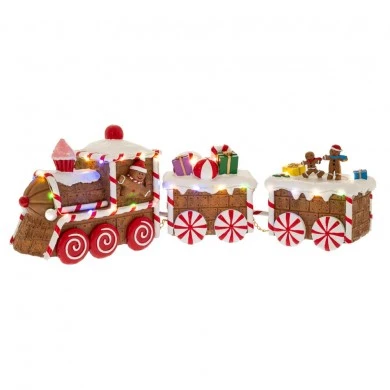 GINGERBREAD LIGHTED CHRISTMAS TRAIN 47X10X15CM BATTERY OPERATED