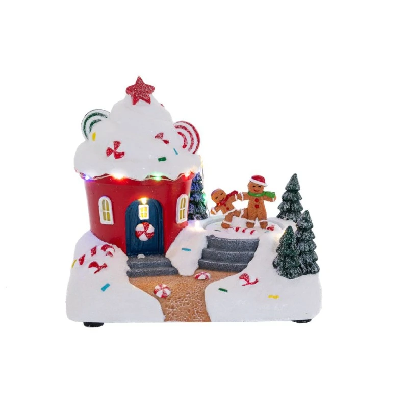 CHRISTMAS ICE CREAM LIGHTED HOUSE 19X13X17CM BATTERY OPERATED