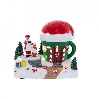 CHRISTMAS CUP LIGHTED HOUSE 19X12X16CM BATTERY OPERATED