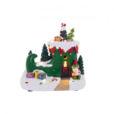 CHRISTMAS ELFS LIGHTED HOUSE 19X12X18CM BATTERY OPERATED