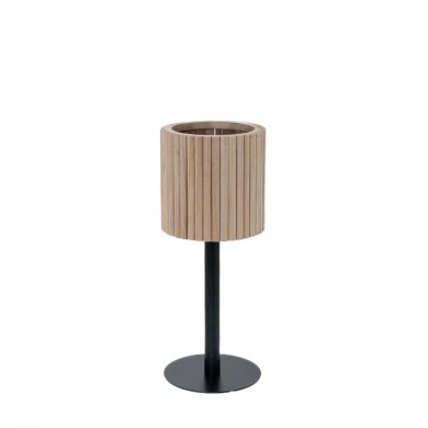 DECO NATURAL WOODEN POT W BLACK METAL STAND 21x51CM