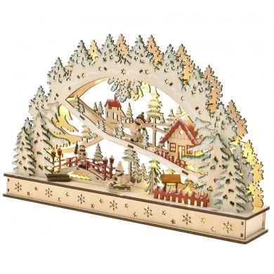 CHRISTMAS NATURAL WOOD VILLAGE WITH LED LIGHTS 45X8X29CM