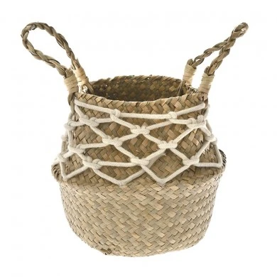 NATURAL WICKER POT WITH COTTON CORD 20X17CM