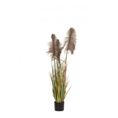 ARTIFICIAL BROWN PAMPAS GRASS Χ3 D15X125CM IN BLACK PLASTIC POT