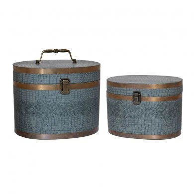 DECO GREY LEATHER CHEST S 2 30x22x24.5EK 26x18x18.5EK